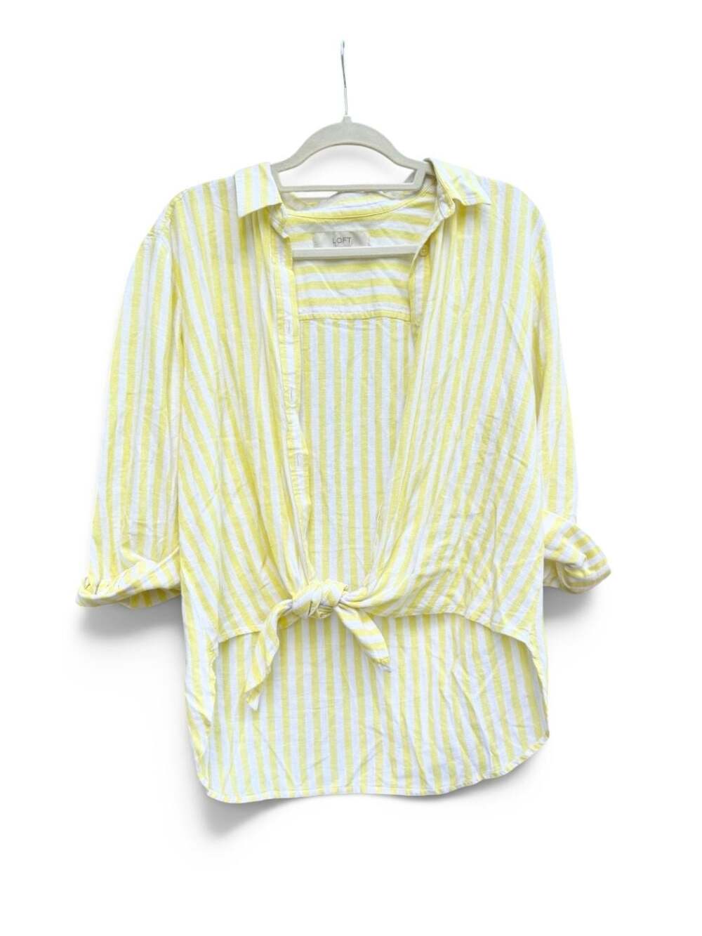 LOFT Yellow and White Striped Button Down Shirt